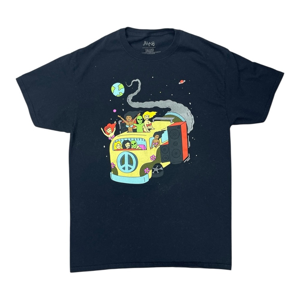 A-LAB "Take a Ride on the Alien Bus" Space T-Shirt Black Men's Medium (M)